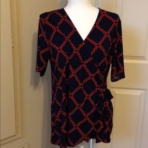 Navy & Red wrap top
